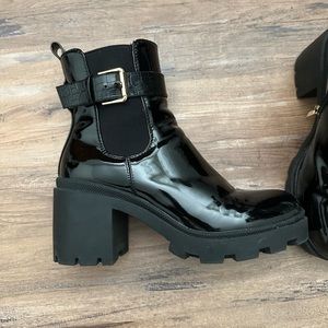 Patent leather black ankle boots
